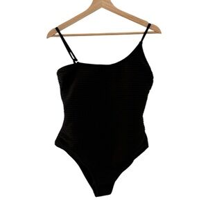 Cupshe Ribbed One Shoulder Swimsuit Women’s Large Black Resortwear NWT